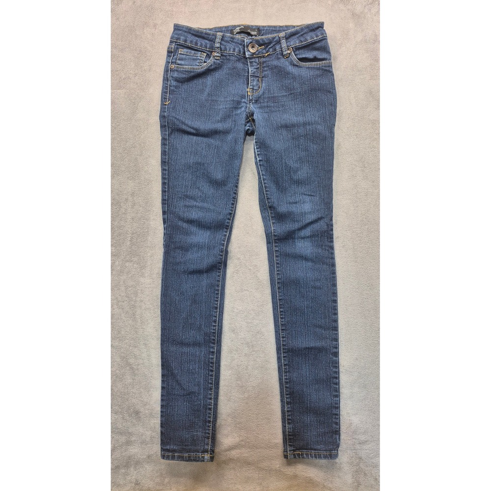 London Womens 7 Low Rise Skinny Jeans Dark Wash Blue Stretch Denim Y2K Slim Fit